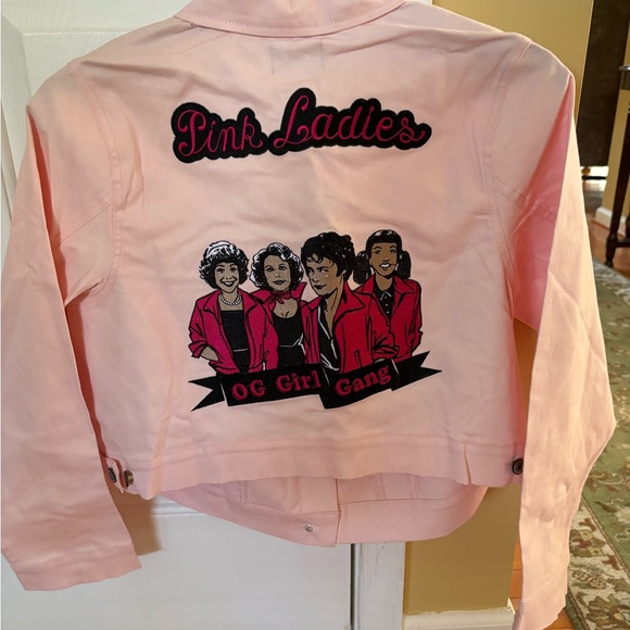 NWT Unique Vintage Pink Ladies Grease Denim Jacket, 1X/16 - Picture 2 of 5